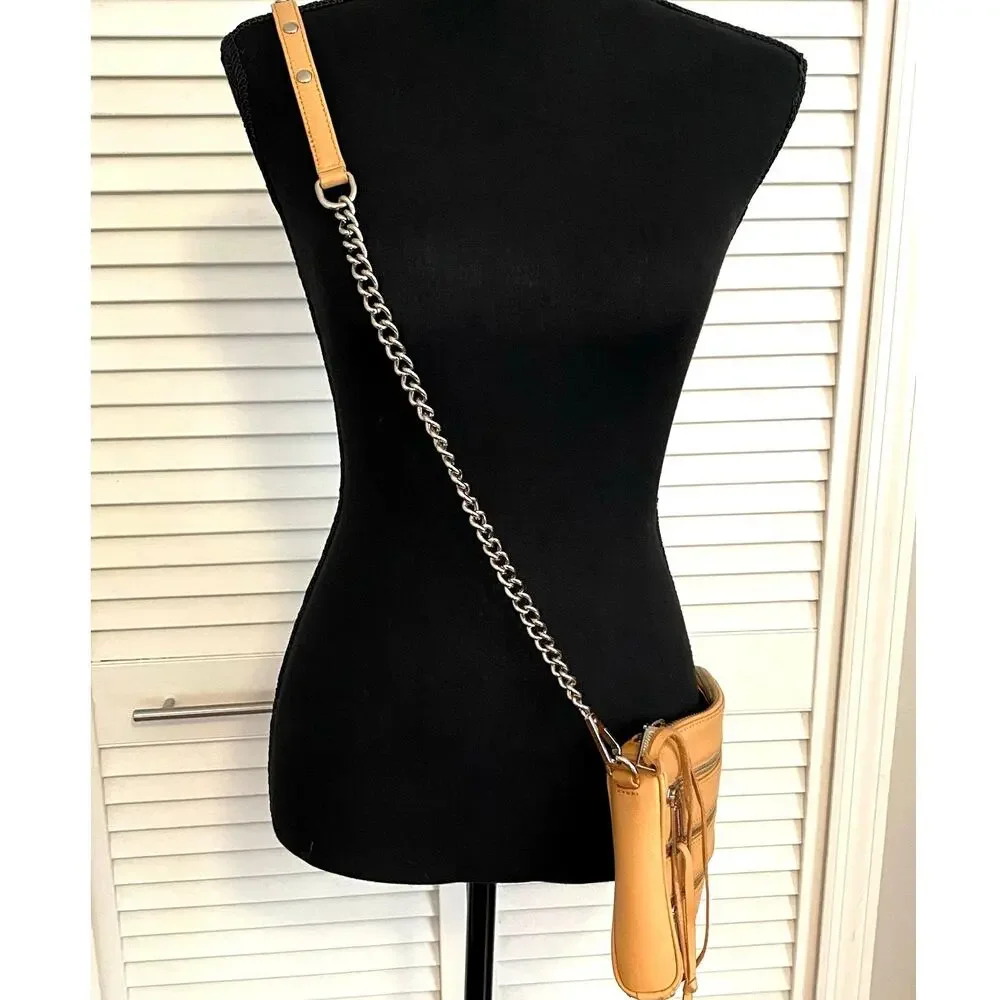 Rebecca Minkoff Chain link Tan Leather Shoulderbag triple zipper front Crossbody